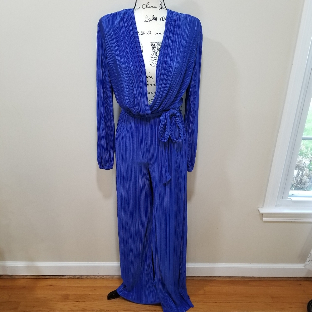 EMPRADA New!! Long Sleeve V Neck Jumpsuit, Royal Blue Color Size S. - Picture 3 of 14